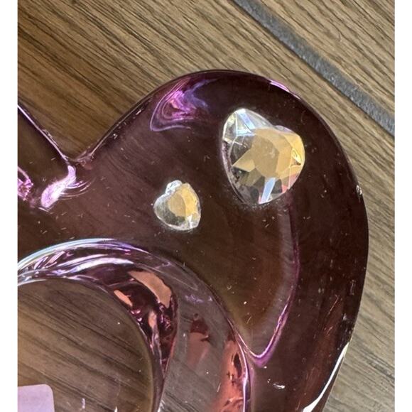 Retired PartyLite Purple Passion Heavy Glass Candle Holders Heart Shape Jeweled - Picture 3 of 10